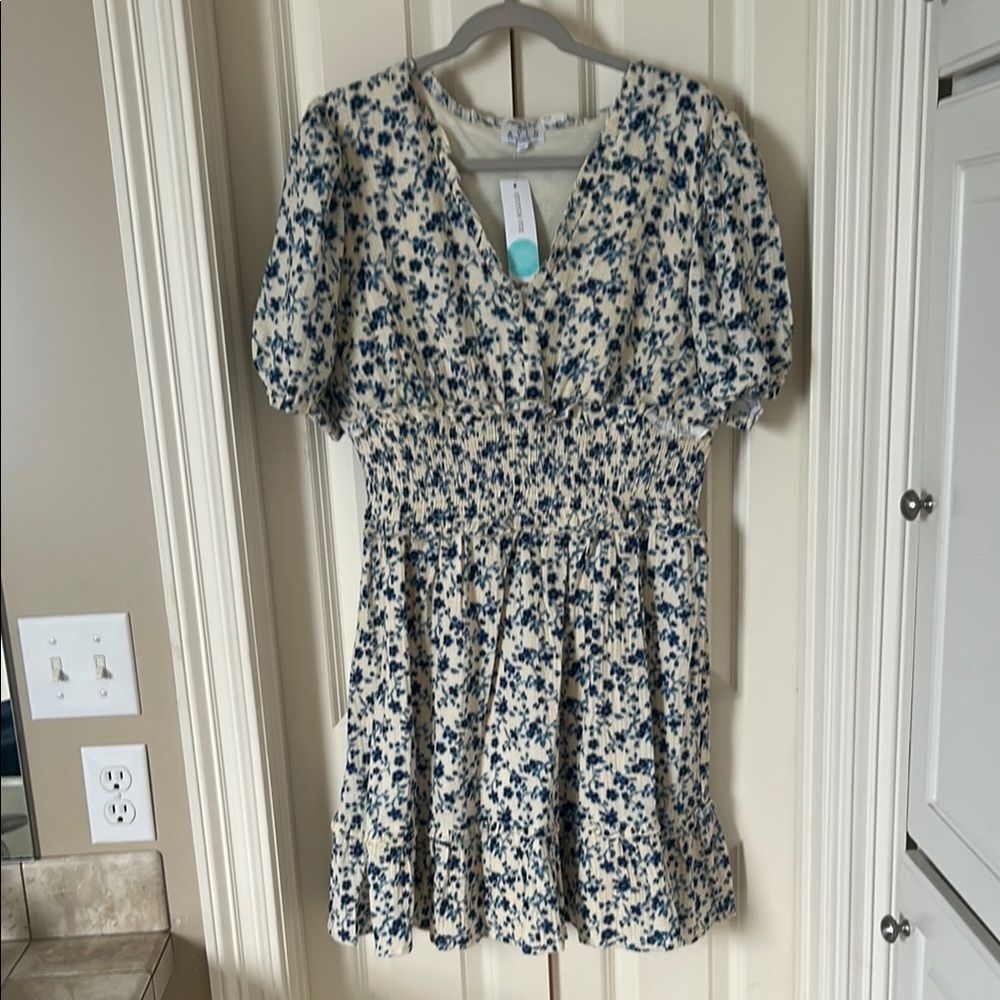 Floral Kids Dress in Blue and Cream